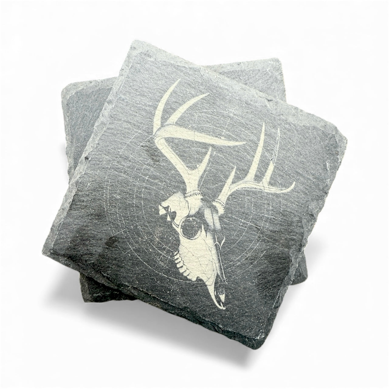 Slate Coaster - Deer Skull Engraved