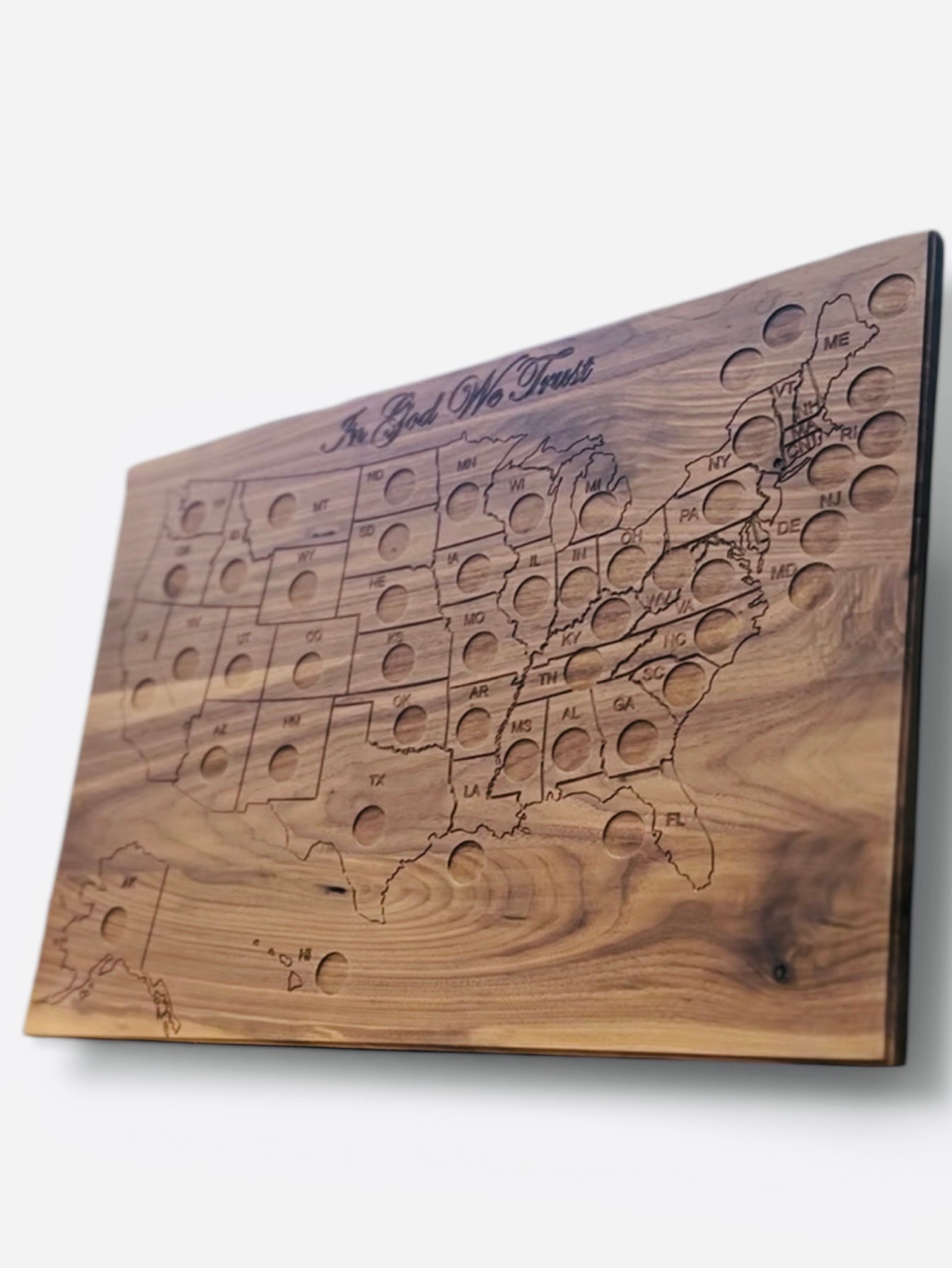 In God We Trust – Wooden U.S. Quarter Map